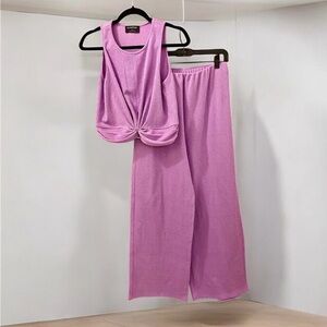 MINKPINK Genie Crop Top and Flowy Wide Leg Pants, Size M, Purple, Relaxe…